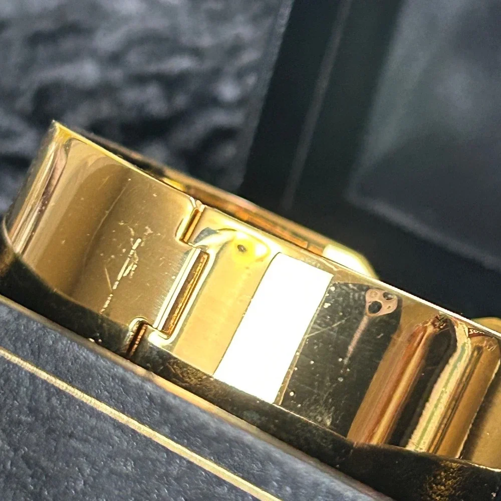 Michaela Frey Wien Vintage Enamel Hinged Bangle Bracelet Gold Tone Floral Iris